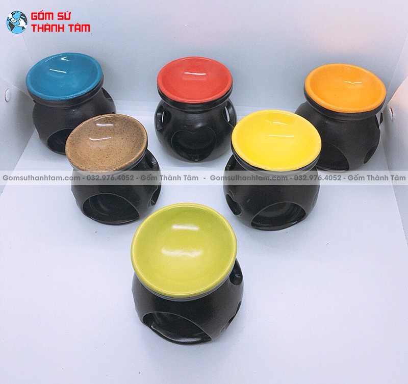Cửa hàng mua đèn tinh dầu bằng nế dáng thấp nhiều màu sắc gốm sứ Bát tràng giá rẻ